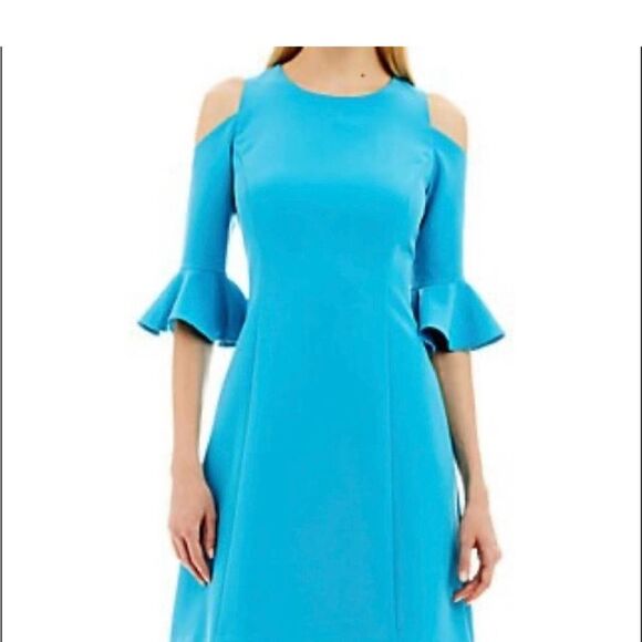 Nicole Miller New York Cold Shoulder Turquoise Blue Sz 6 - Picture 1 of 7